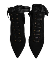 Dolce & Gabbana Black Stiletto Heels Lace Up Boots Shoes - EU37/US6.5 - Boots