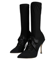 Dolce & Gabbana Black Stiletto Heels Mid Calf Boots Shoes - Boots