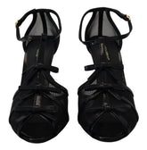 Čierne lístkové sandále od Dolce & Gabbana s vysokým opätkom, s minimalistickým dizajnom z teľacej kože a nylonu.