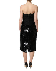 Dolce & Gabbana Black Strapless Red Rose Sequined Midi Dress - IT38 | XS
