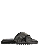 Dolce & Gabbana Black Strass Criss Cross Slide Sandals Shoes - EU44/US11