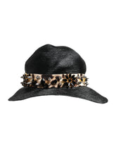 Dolce & Gabbana schwarzer Strohhut mit breitem Schirm und Kristallbesatz für eine raffinierte Sommerästhetik.