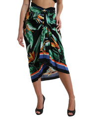 Dolce & Gabbana Black Strelitzia High Waist Wrap Midi Skirt - Skirts