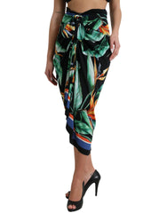 Dolce & Gabbana Black Strelitzia High Waist Wrap Midi Skirt - Skirts