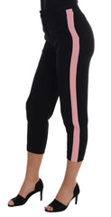 Dolce & Gabbana Black Stretch Pink Stripes Capri Pants - IT36 | XS - Trousers