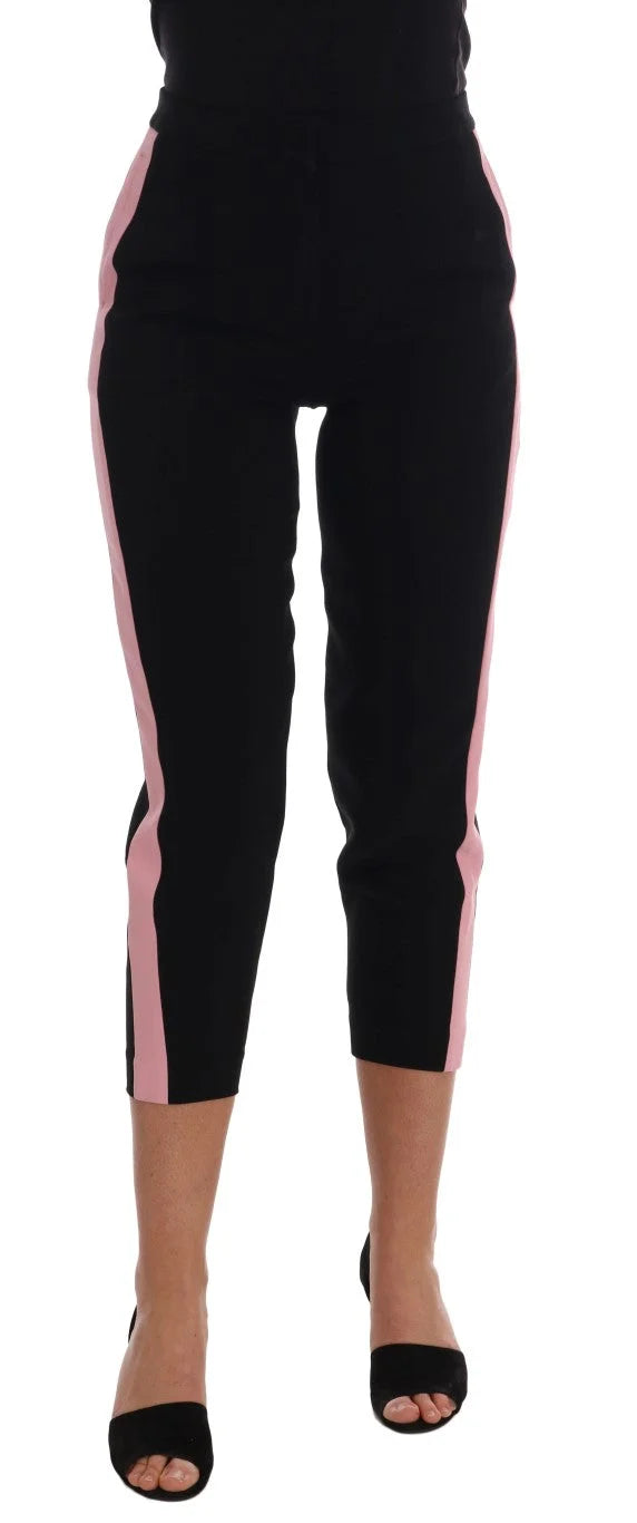 Dolce & Gabbana Black Stretch Pink Stripes Capri Pants - IT36 | XS - Trousers