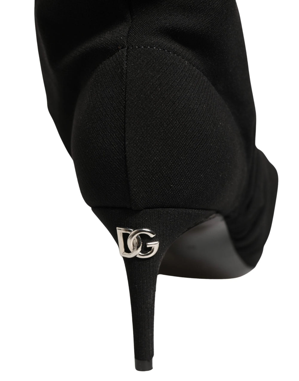 Botine negre Dolce & Gabbana din material elastic tricotat cu vârf ascuțit și toc stiletto înalt.