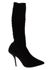 Dolce & Gabbana Black Stretch Socks Knee High Booties Shoes - EU38/US7.5 - Boots