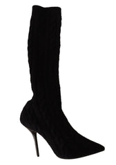 Dolce & Gabbana Black Stretch Socks Knee High Booties Shoes - EU38/US7.5 - Boots