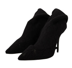 Dolce & Gabbana Black Stretch Socks Knee High Booties Shoes - Boots
