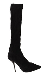 Dolce & Gabbana Black Stretch Socks Knee High Booties Shoes - Boots