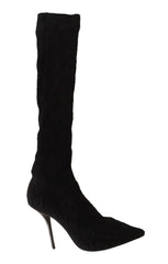 Dolce & Gabbana Black Stretch Socks Knee High Booties Shoes - Boots