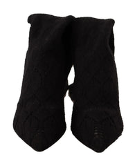 Dolce & Gabbana Black Stretch Socks Knee High Booties Shoes - Boots