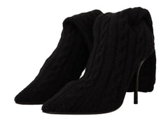 Dolce & Gabbana Black Stretch Socks Knee High Booties Shoes - EU38/US7.5