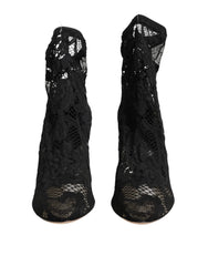 Dolce & Gabbana Black Stretch Socks Taormina Lace Boot Shoes - EU38/US7.5