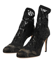 Dolce & Gabbana Black Stretch Socks Taormina Lace Boot Shoes - EU38/US7.5