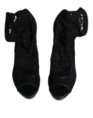 Dolce & Gabbana Black Stretch Taormina Lace Boots Shoes - EU39/US8.5 - Boots