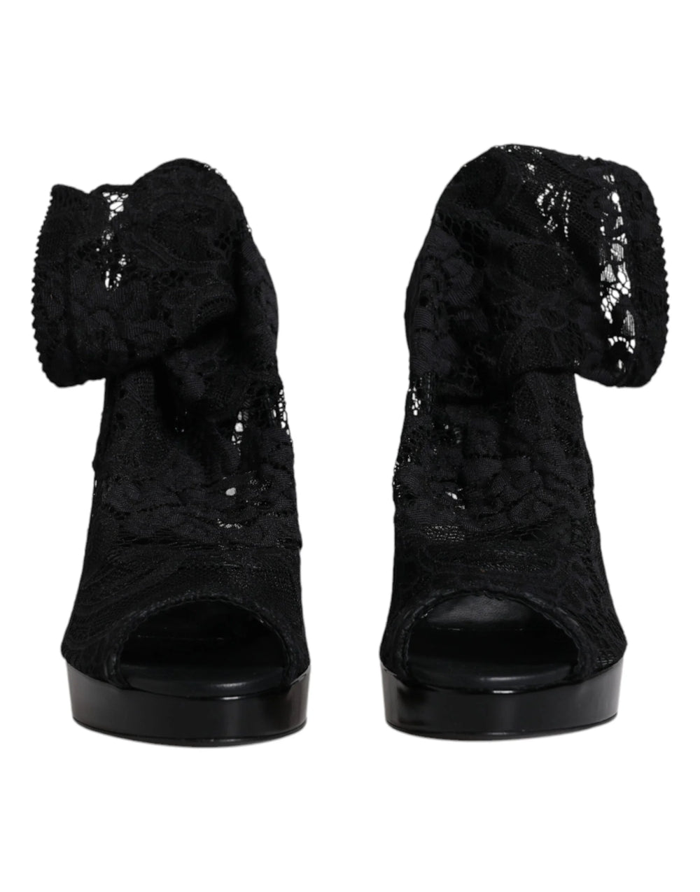 Dolce & Gabbana Black Stretch Taormina Lace Boots Shoes - EU39/US8.5