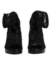 Dolce & Gabbana Black Stretch Taormina Lace Boots Shoes - EU39/US8.5