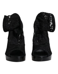 Dolce & Gabbana Black Stretch Taormina Lace Boots Shoes - EU39/US8.5