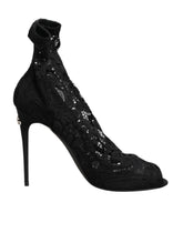Dolce & Gabbana Black Stretch Taormina Lace Boots Shoes - EU39/US8.5 - Boots