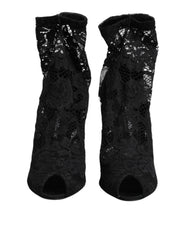 Dolce & Gabbana Black Stretch Taormina Lace Boots Shoes - EU39/US8.5 - Boots