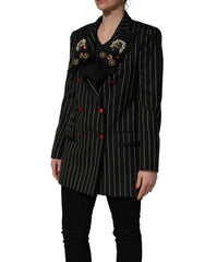 Dolce & Gabbana Black Stripe Double-Breasted Blazer Jacket - IT46|XL