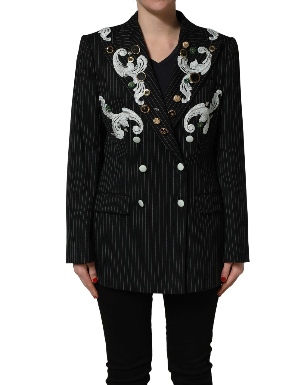 Dolce & Gabbana Black Stripe Double-Breasted Blazer Jacket - IT50|3XL