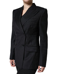 Dolce & Gabbana Black Striped Double Breasted Coat Jacket - IT44 | L - Sport Jackets