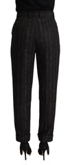 Dolce & Gabbana Black Striped High Waist Tapered Pants - IT38|XS - Trousers