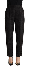 Dolce & Gabbana Black Striped High Waist Tapered Pants - IT38|XS - Trousers