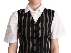 Dolce & Gabbana Black Striped Leopard Print Waistcoat Vest - IT40|S - Vests