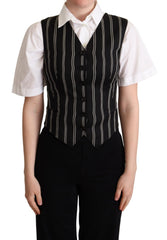 Dolce & Gabbana Black Striped Leopard Print Waistcoat Vest - IT40|S - Vests