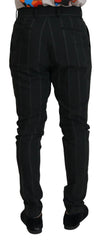 Dolce & Gabbana Black Striped Men Trousers Cotton Pants - IT48 | M - Trousers