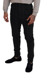 Dolce & Gabbana Black Striped Men Trousers Cotton Pants - IT48 | M - Trousers