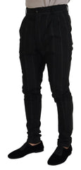 Dolce & Gabbana Black Striped Men Trousers Cotton Pants - IT48 | M - Trousers