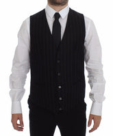 Dolce & Gabbana Black Striped Wool Logo Vest Gilet Weste - IT48 | M - Vests
