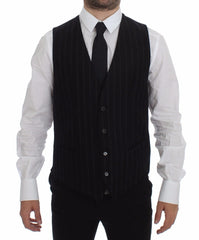 Dolce & Gabbana Black Striped Wool Logo Vest Gilet Weste - IT48 | M - Vests