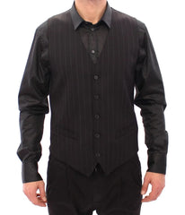 Dolce & Gabbana Black Striped Wool Logo Vest - IT48 | M - Vests