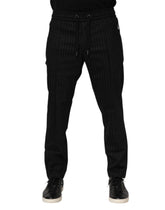 Dolce & Gabbana Black Striped Wool Men Jogger Pants - IT48 | M - Joggers