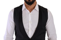Dolce & Gabbana Black Striped Wool Silk Waistcoat Vest - IT48 | M - Vests