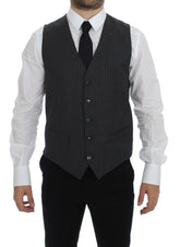 Dolce & Gabbana Black Striped Wool Single Breasted Vest - IT48 | M - Vests