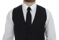 Dolce & Gabbana Black Striped Wool Single Breasted Vest - IT48 | M - Vests