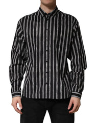 Dolce & Gabbana Black Stripes Cotton Men Formal Dress Shirt - IT40 | M