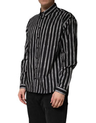 Dolce & Gabbana Black Stripes Cotton Men Formal Dress Shirt - IT40 | M