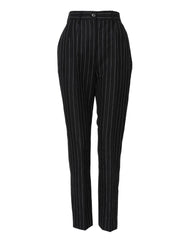 Dolce & Gabbana Black Stripes High Waist Tapered Pants - IT40|S - Trousers