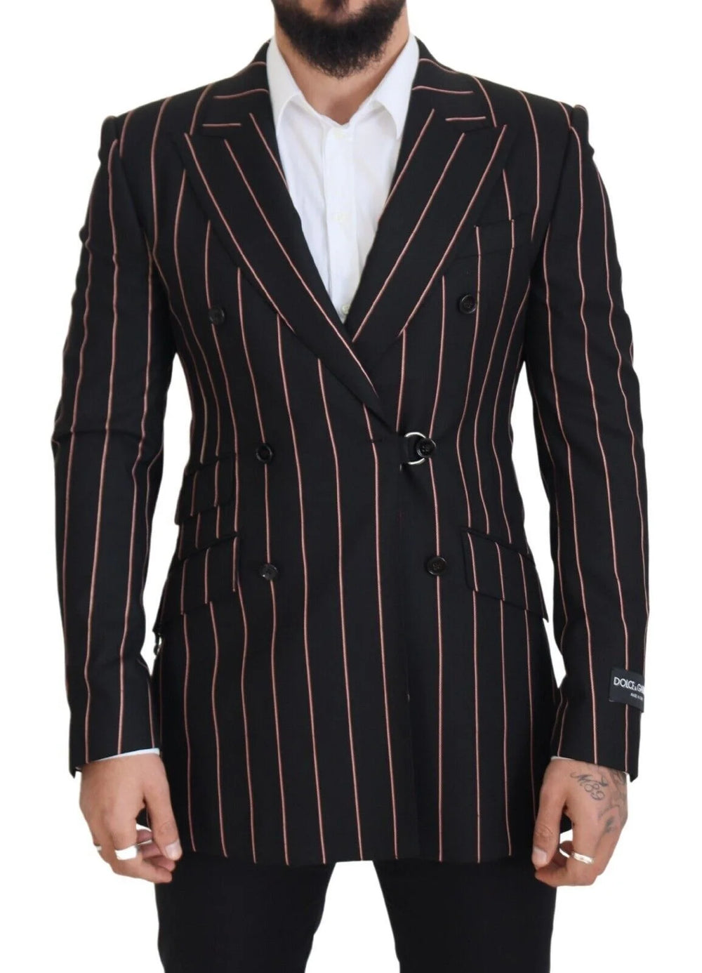 Dolce & Gabbana Black Stripes Viscose Double Breasted Blazer - 48 | M - Sport Jackets