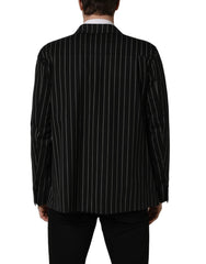 Dolce & Gabbana Black Stripes Wool Double Breasted Jacket - IT48 | M