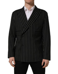 Dolce & Gabbana Black Stripes Wool Double Breasted Jacket - IT48 | M