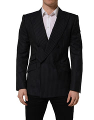 Dolce & Gabbana Black Stripes Wool Double Breasted Jacket - IT50 | L